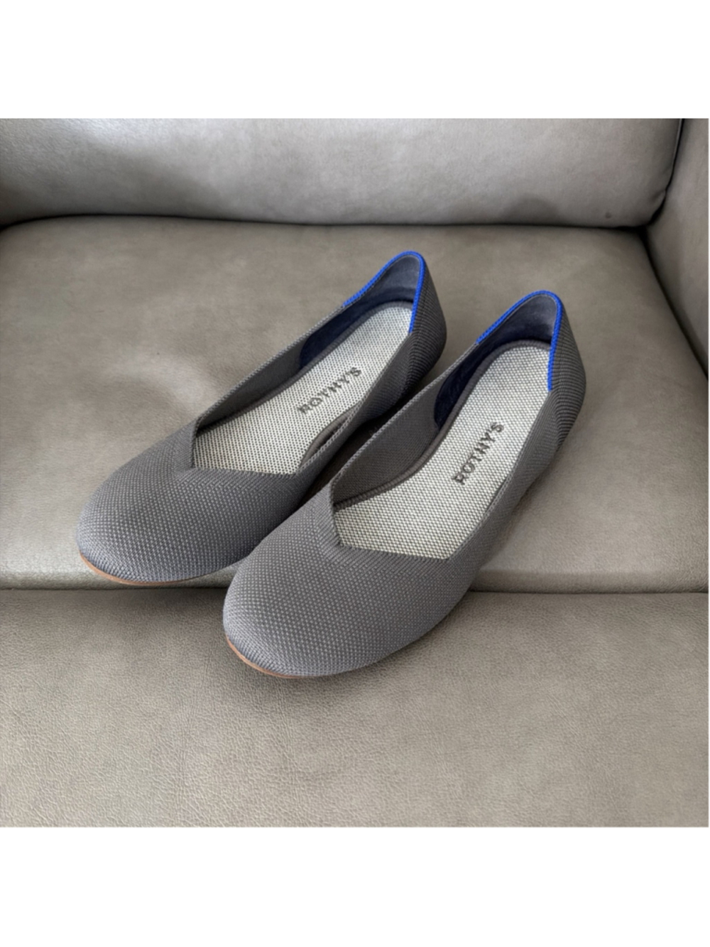 Rothy’s Birdseye Flax The Flat Slip-On Round Toe Comfort 8 Gray Grey Shoes Women